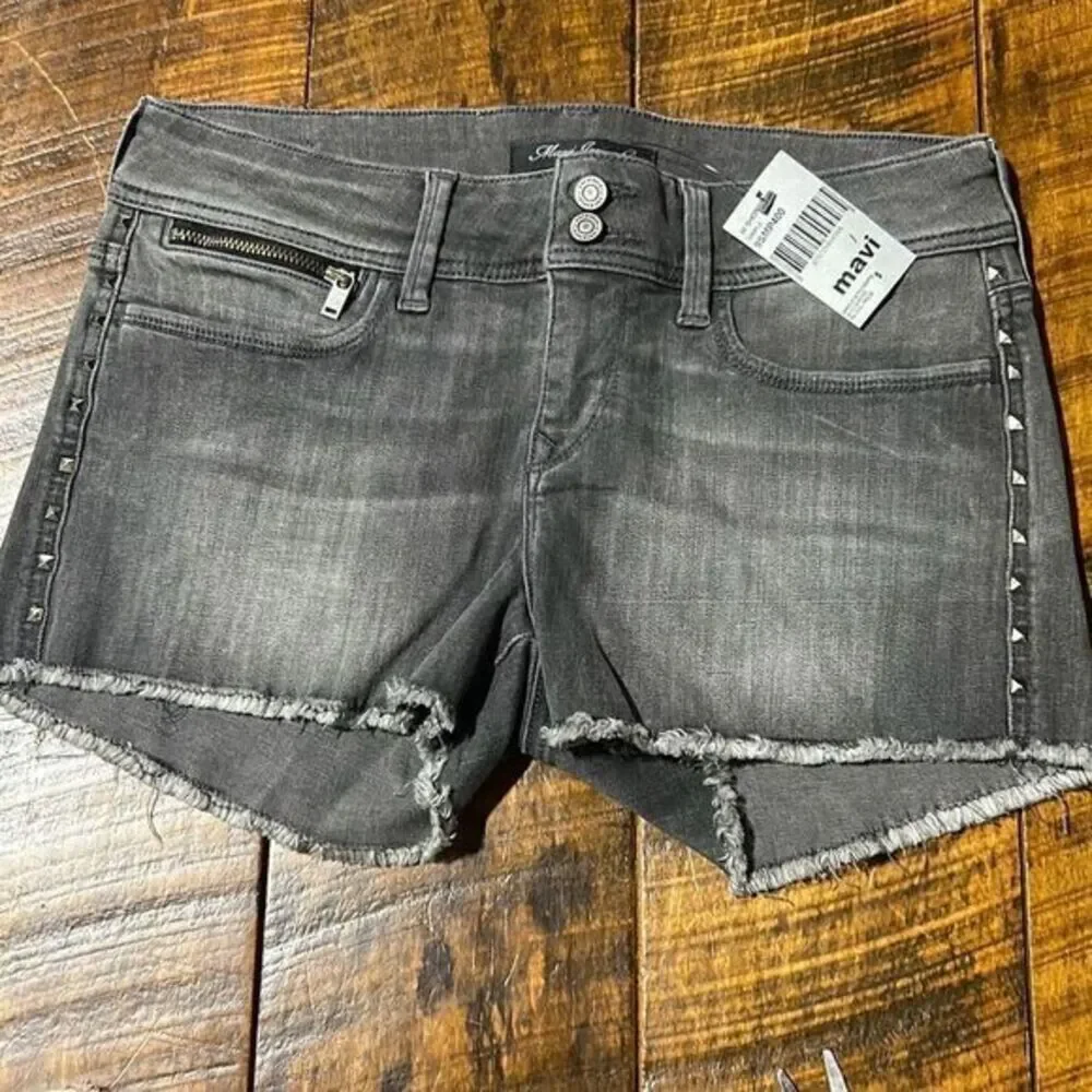 MAVI stone washed cut off Jean shorts‎ rhinestone trim zip pocket skater grunge